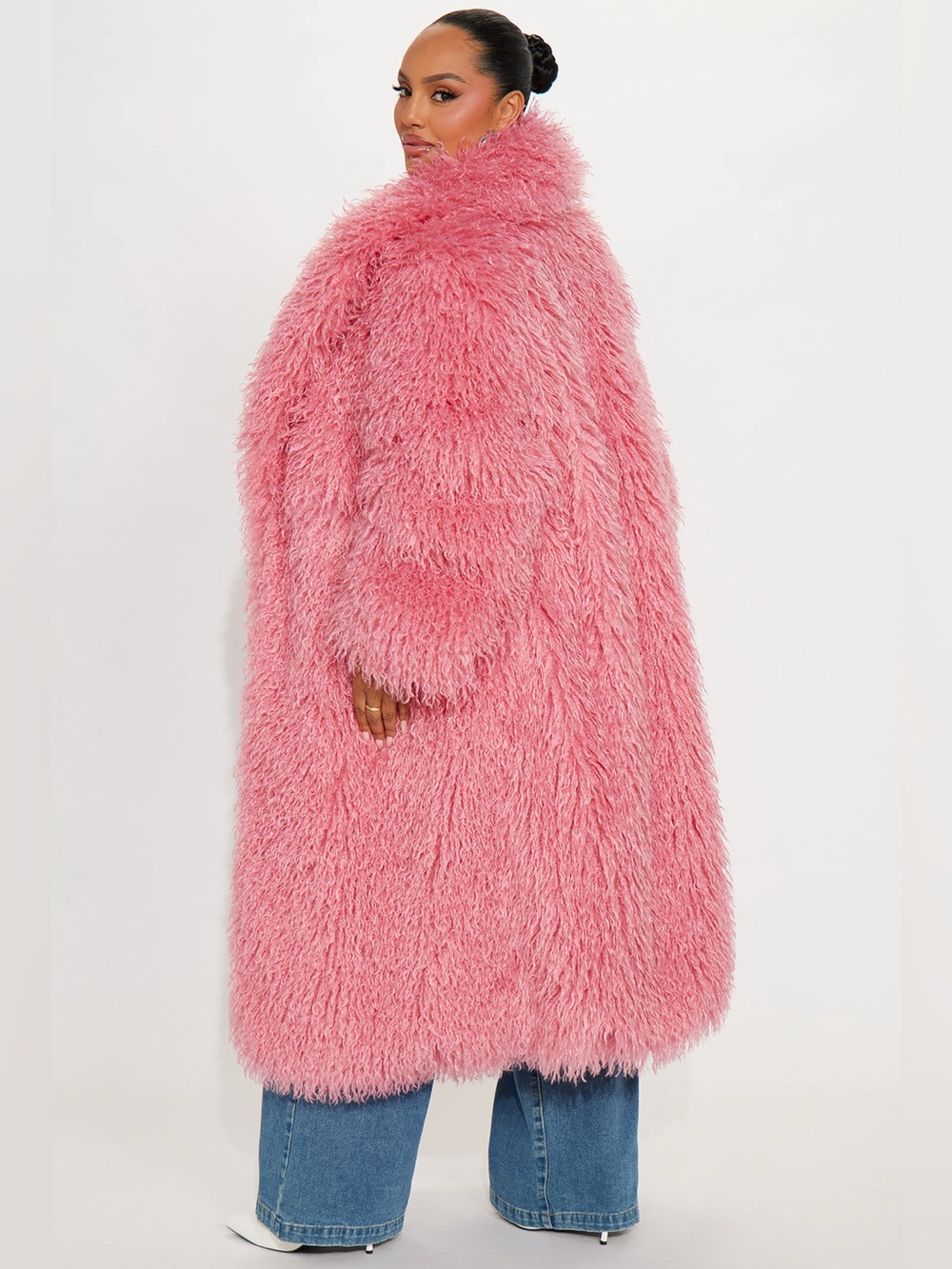 NWT Fashion Nova Pink Faux Fur Long Coat 3X - Picture 8 of 9